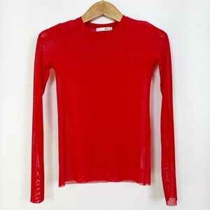 Aritzia Wilfred Free Red Kristen Sheer‎ Long Sleeve Crewneck Top Size Small